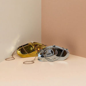 现货批发奢华设计师风格女装新款离合器不规则PVC时尚晚装包钱包金属链手提包 - Product Image 5