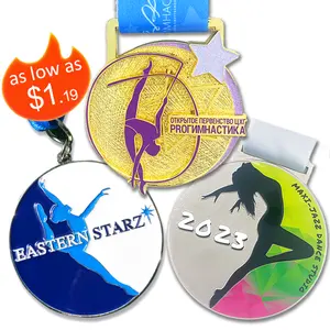 Medalhas personalizadas de prata antiga para medalhas esportivas de liga de zinco, medalhas de medalha de ginástica com fita, medalha de design de fornecedor