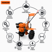 Motoculteur agricole diesel à entraînement direct, grande taille, 4x4, prise de force 540/1000 tr/min, blocage de différentiel, pour l'agriculture (vente en gros)