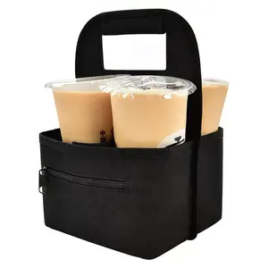 Custom Reusable Coffee Cup Beverages Holder 4 Cup Collapsible Tote Bag Drink Caddy Portable Drink Carrier