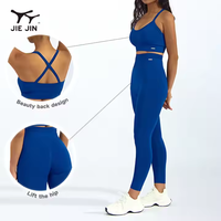JIEJIN vêtements de sport en plein air haute compression sans couture entraînement dos croisé sport soutien-gorge Legging costume pour femmes Pilates Yoga ensemble