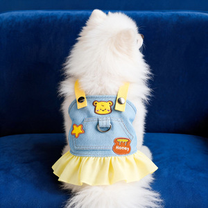 PETCIRCLE Pet Circle Spring/Summer Dog & Cat <b>Cute</b> Pet Suspenders with Leash and Honey <b>Bear</b> Denim Skirt - Product Image 1