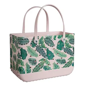 summer women leopard leaves camo printing eva bogg bag silicone beach bags pvc women tote handbag purse bogg beach bag