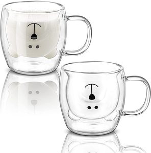 Tasses à café en <span class=keywords><strong>verre</strong></span> pour enfants mignonnes à <span class=keywords><strong>double</strong></span> <span class=keywords><strong>paroi</strong></span> isolées de <span class=keywords><strong>250</strong></span> <span class=keywords><strong>ml</strong></span>, tasses à café en <span class=keywords><strong>verre</strong></span> pour enfants avec poignée - Product Image 1