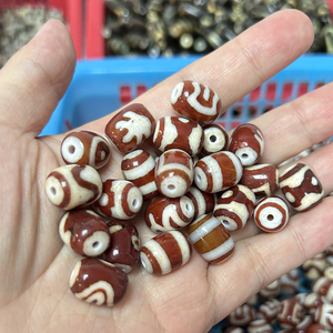 Ph Bán Buôn Tây Tạng Dzi Hạt 10*20Mm Màu Đỏ Và Trắng Agate Hai Mắt Và Một Mắt Trái Đất Trời Thiết Kế - Product Image 3