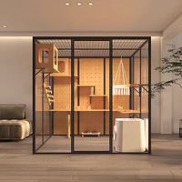 Livraison Rapide Grande Villa de Luxe pour Chat avec Vitrage Trempé, Bois et Aluminium, Enclos pour Chat, Maison pour Animaux de Compagnie, Maison Intérieure pour Chat