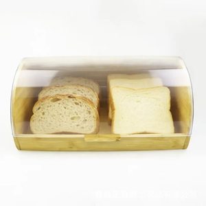 <b>Bamboo</b> Lid Bread Box Acrylic Storage <b>Container</b> For Kitchen Home Use Rectangle Shape With One Layer Design - Product Image 5