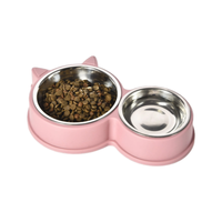 Gamelle portable solide pour animaux de compagnie, détachable, en acier inoxydable 201 et plastique, avec décoration oreilles de chat, double gamelle, accessoires pour chats et chiens