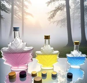 Bouteilles en verre Maple Leaf pour sirop tailles 50ml 100ml 250ml & 500ml avec finition givrée bouchon en métal bouchon en liège - Product Image 1