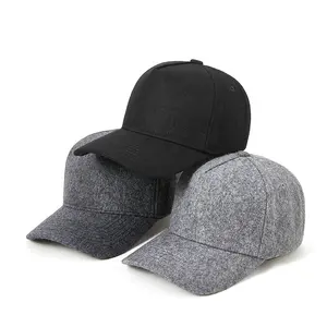 Atacado cap crânio alto Estruturado gorra 5 painel chapéu logotipo personalizado Quente lã de inverno mistura cap chapéu para homens Papai chapéus em branco