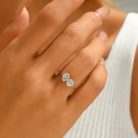 Bague Toi et Moi en Moissanite à deux pierres, en Argent 925 plaqué Or Blanc, taille Poire et Ronde, pour Mariage, Fiançailles ou Promesse, Cadeau pour Femme