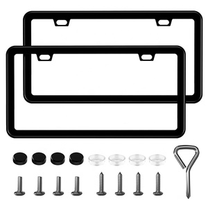 ملحقات حامل لوحة رقم السيارة الأمامية والخلفية تغطي عبوتين من الفولاذ المقاوم للصدأ باللون الأسود المقاوم للصدأ مزودة بإطارات لوحة أرقام السيارة المصنوعة من الكروم - Product Image 1