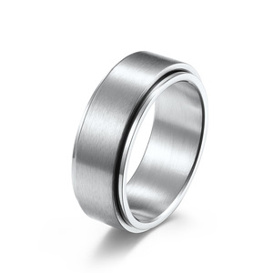 Matte Brushed 8mm Rotatable <b>Titanium</b> Steel <b>Ring</b> Unisex Jewelry Gold <b>Black</b> Steel Color Geometric Shape Design - Product Image 5