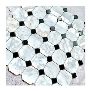 <span class=keywords><strong>Carrelage</strong></span> de salle de bain en marbre, mosaïque octogonale, <span class=keywords><strong>carrelage</strong></span> en pierre blanche Bianco Carrarra, <span class=keywords><strong>carrelage</strong></span> de sol noir <span class=keywords><strong>et</strong></span> blanc, crédence - Product Image 4