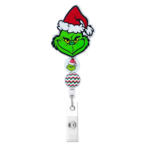 Porte-badge rétractable en acrylique de Noël en gros, motif Père Noël et Bonhomme de neige, pour cartes d'identité – Accessoire pour sapin de Noël - Product Image 4