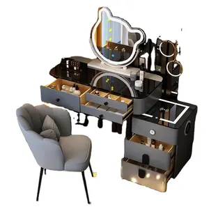 Custom Bedroom Furniture Led Mirror Vanity Desk Wireless Charging Station and Bluetooth Speaker Makeup Vanity Dressing Table