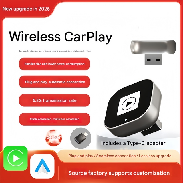 2-in-1 Wireless CarPlay & Android Auto Dongle, Upgrade Wired to Wireless, No Delay .Plug & Play, Fast Connection
