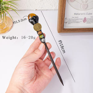 Boho Crystal Hair Stick 12 Zodiac Hairpin avec Quartz de pierres précieuses polies sur le dessus Chakra Crystal Gemston Hair Jewelry Accessoires - Product Image 2