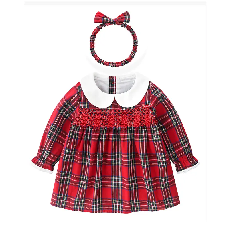 Baby kleid im europäischen und amerikanischen Stil 0-3 Jahre altes Baby-Baumwoll-Plaid-Party kleid anpassbares Kleidungs etikett
