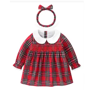 Vestido de bebê estilo europeu e americano 0-3 anos de idade bebê algodão xadrez festa vestido personalizável etiqueta roupas