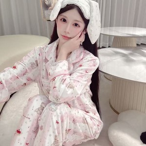 Carino <span class=keywords><strong>pigiama</strong></span> <span class=keywords><strong>rosa</strong></span> orso donna autunno inverno Casual elastico in vita cartone animato in <span class=keywords><strong>pile</strong></span> manica lunga Set di vestiti per la casa - Product Image 3