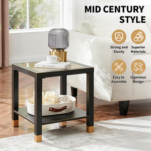 Square Side Table with Shelf Tempered Glass Metal Frame Living Room Nightstand - Product Image 2