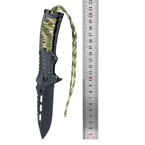 Black Steel Blade Folding Pocket Knife Outdoor Camping Hunting EDC Folding Tactical Paracord Survival Pocket Knife