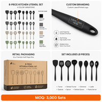 Set Peralatan Masak Silikon 8 Buah Ringan, Model Pilihan, Termasuk Pengaduk, Penjepit, dan Alat Masak Lainnya, Estetis Profesional untuk Brunch