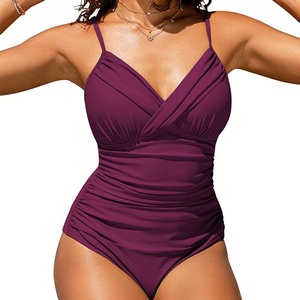 Women's Sexy One-Piece <strong>Bikini</strong> Swimsuit Cross Pleated and Push-Up Bra Solid Pattern Plain Cross Pleated Tight - Product Image 1