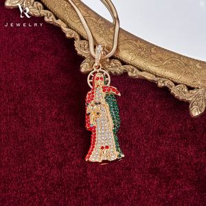 FP1205 gioielli alla moda placcato oro gufo zircone tricolore Santa morte Santa Muerte Statue Charms collane con ciondolo per uomo - Product Image 3