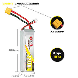 Batteria Lipo GNB 2S 3S 4S 5S 6S 2200mAh 100C ad Alta Tensione per Droni FPV da 3~7 Pollici - Product Image 2