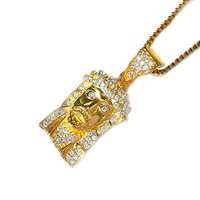 Pendentif personnalisé Hip Hop Visage de Jésus en Argent 925 avec Diamant de Laboratoire Plaqué Or, Collier Bling Style Rappeur pour Homme