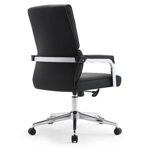 Chaise pivotante moderne en cuir noir à dossier moyen avec inclinaison réglable en hauteur sur roulettes pour utilisation en <span class=keywords><strong>bureau</strong></span> et en salle <span class=keywords><strong>de</strong></span> conférence - Product Image 2