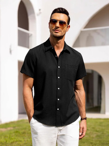 Men's Gray Short Sleeve Cotton Poplin Casual Shirt Solid Color Turn-down Collar Breathable Summer Wear - Product Image 2
