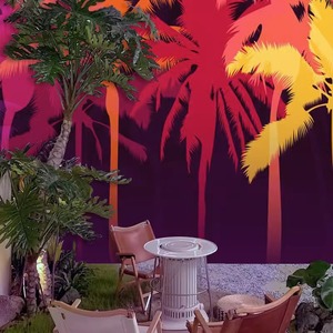 วอลเปเปอร์กันน้ำป้องกันไฟฟ้าสถิตย์ลายพระอาทิตย์ตกดินชายหาดฮาวาย ต้นปาล์มเอเชียตะวันออกเฉียงใต้ สำหรับตกแต่งร้านอาหารไทย บาร์สไตล์แคมป์ปิ้ง - Product Image 2