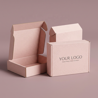 Boîte d'expédition en carton ondulé rose à pois avec logo personnalisé, impression intégrale intérieure et extérieure pour emballage cadeau de petite marque