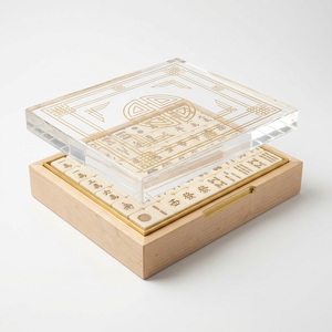 Boîte à Mahjong design moderne, couvercle en acrylique transparent avec base en bois massif et fermeture magnétique pour une décoration intérieure <span class=keywords><strong>de</strong></span> luxe - Product Image 6