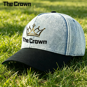 Casquette de baseball structurée à 6 panneaux en denim délavé avec logo personnalisé, bicolore, vente en gros, broderie, fabricant - Product Image 4