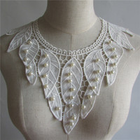 Col Claudine en Dentelle Lactée de Luxe, Broderie Florale Feuille avec Perles, Applique en Tissu Soluble à l'Eau pour Couture, Décoration de Robe DIY, Artisanat