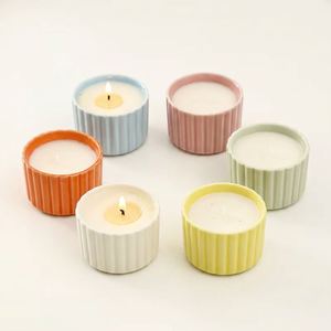 Best Sale Ribbed Mini Ceramic Candle <b>Jar</b> <b>Empty</b> Candle Holder for DIY Candle Making Wedding Favor Home Decor Bulk Wholesale - Product Image 1