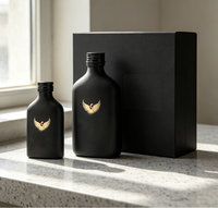 Bouteille en verre à liqueur plate noire mate avec logo personnalisé, 50 ml, 100 ml, 150 ml, bouchon à vis, support pour boîte cadeau personnalisée, étiquette privée