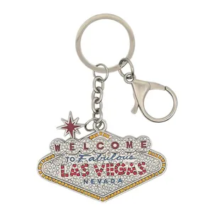 Custom Gepersonaliseerde Metalen Strass Las Vegas Souvenirs Sleutelhanger