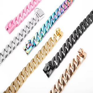 Chaîne de chien à maillons cubains de luxe personnalisée en acier inoxydable 304 réglable or/argent/noir/rose/jaune/bleu Petsign - Product Image 5