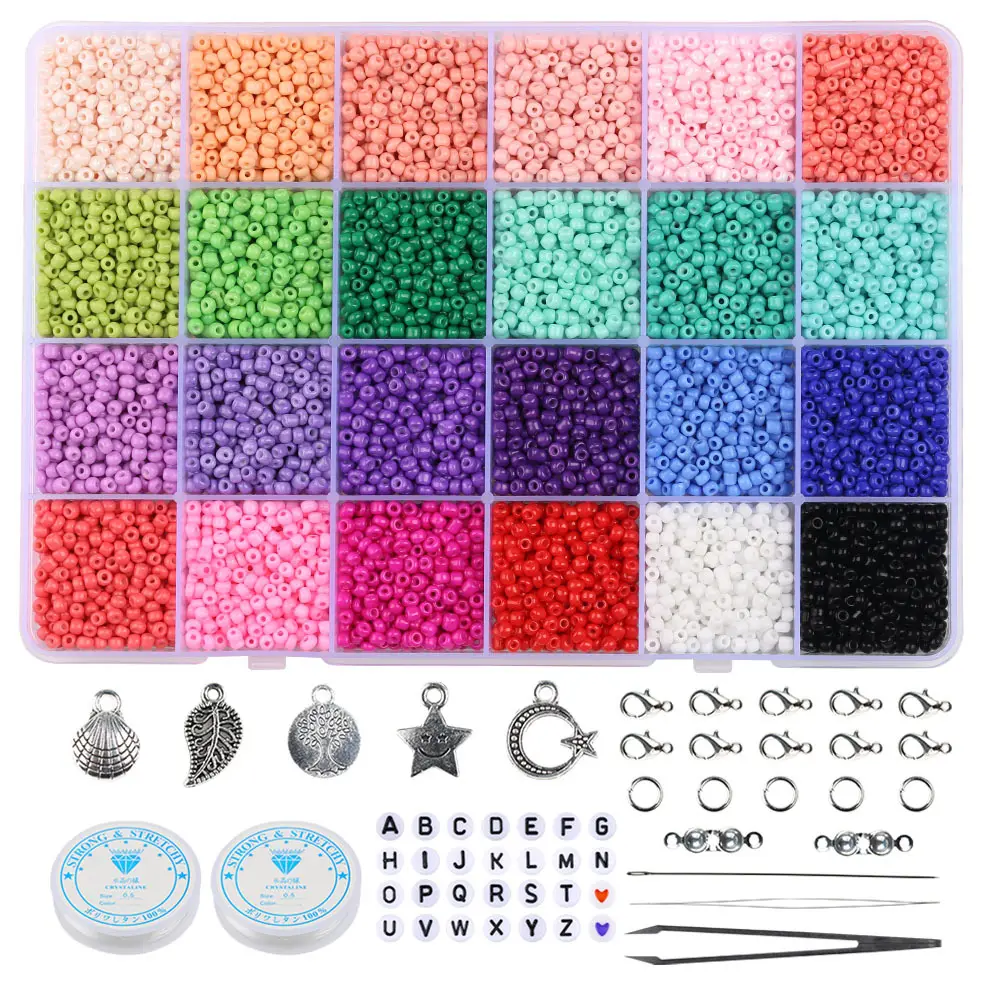3 mm 24 Farben Glas Samen Perlen buchstaben Alphabet Perlen für Schmuckherstellung Zubehör-Kit Halskette Armbandherstellung