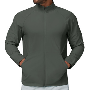Veste athlétique unie pour <span class=keywords><strong>homme</strong></span> à col montant, coupe-vent décontracté zippé, idéale pour la course, la gym, le fitness et les activités sportives en extérieur, légère et résistante au vent - Product Image 4