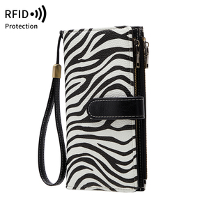 RFID rétro grande capacité pochette sac à main imprimé léopard Double fermeture éclair <span class=keywords><strong>porte</strong></span>-<span class=keywords><strong>carte</strong></span> de crédit à la mode trois plis femmes Long portefeuille - Product Image 3