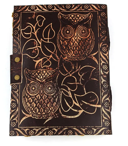 Embossed Twin Owls <b>Leather</b> Journal Handmade Deckle Edge <b>Diary</b>, Vintage Rustic Notebooks - Product Image 1