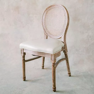 Chaise <span class=keywords><strong>de</strong></span> <span class=keywords><strong>salle</strong></span> à manger classique en rotin français avec dossier rembourré, style château - Product Image 3