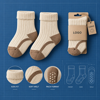 Chaussettes pour bébés et jeunes enfants, antidérapantes, côtelées, en coton et élasthanne, tricot doux, avec revers antidérapant, bout plat, taille personnalisée, noir ivoire