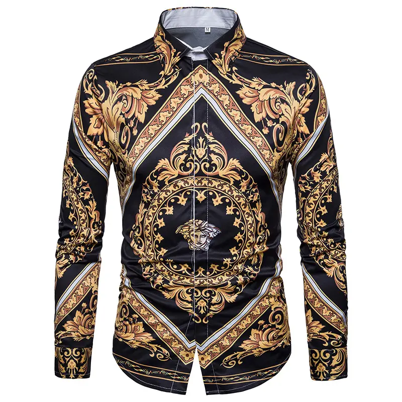 New fashion men's European and American style printed long-sleeved shirt